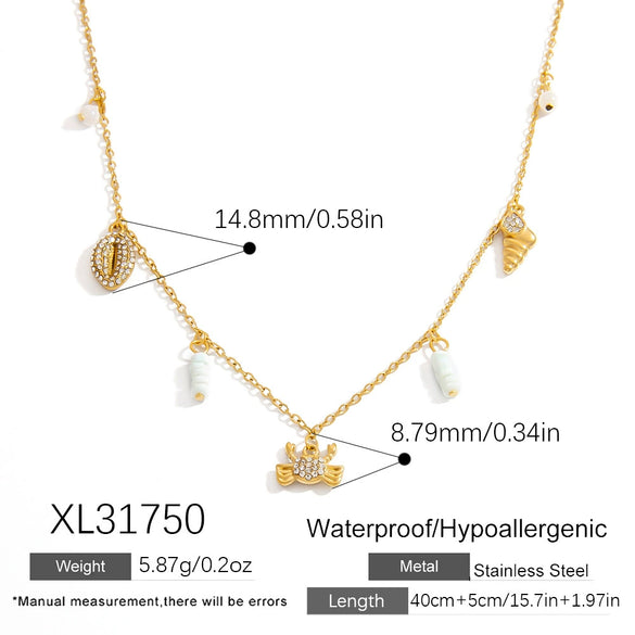 Stainless Steel Marine Series Light Luxury Elegant Clavicle Chain Necklace With Animal Zodiac Ushaped Pendant And O Word Chain Electroplating