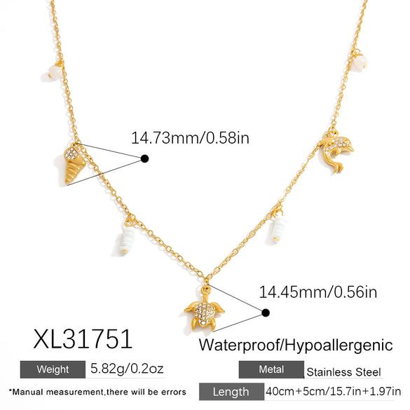 Stainless Steel Marine Series Light Luxury Elegant Clavicle Chain Necklace With Animal Zodiac Ushaped Pendant And O Word Chain Electroplating