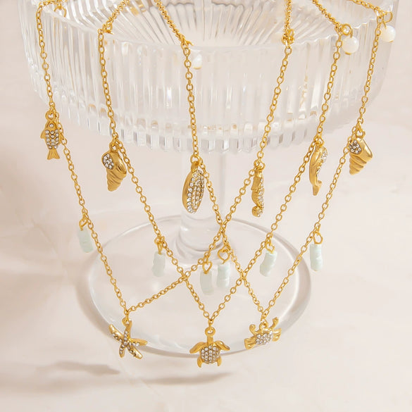 Stainless Steel Marine Series Light Luxury Elegant Clavicle Chain Necklace With Animal Zodiac Ushaped Pendant And O Word Chain Electroplating