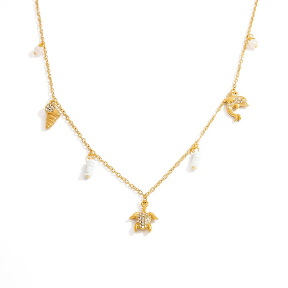 Stainless Steel Marine Series Light Luxury Elegant Clavicle Chain Necklace With Animal Zodiac Ushaped Pendant And O Word Chain Electroplating