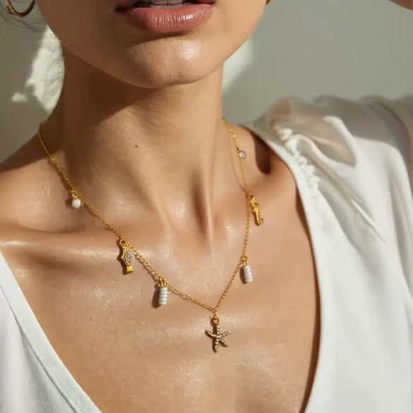 Stainless Steel Marine Series Light Luxury Elegant Clavicle Chain Necklace With Animal Zodiac Ushaped Pendant And O Word Chain Electroplating