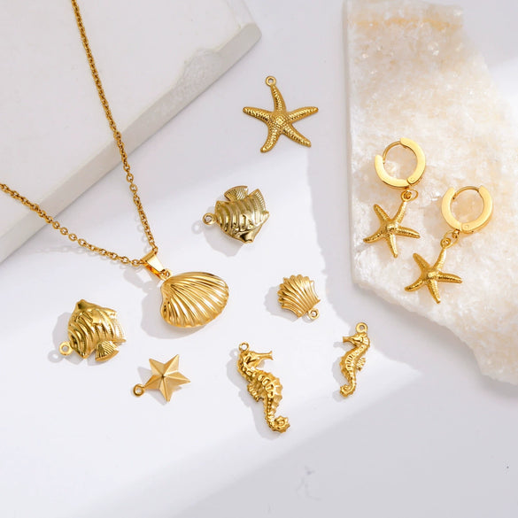 Stainless Steel Marine Series Shell Conch Sea Star Jewelry Accessories Pendant With Electroplating