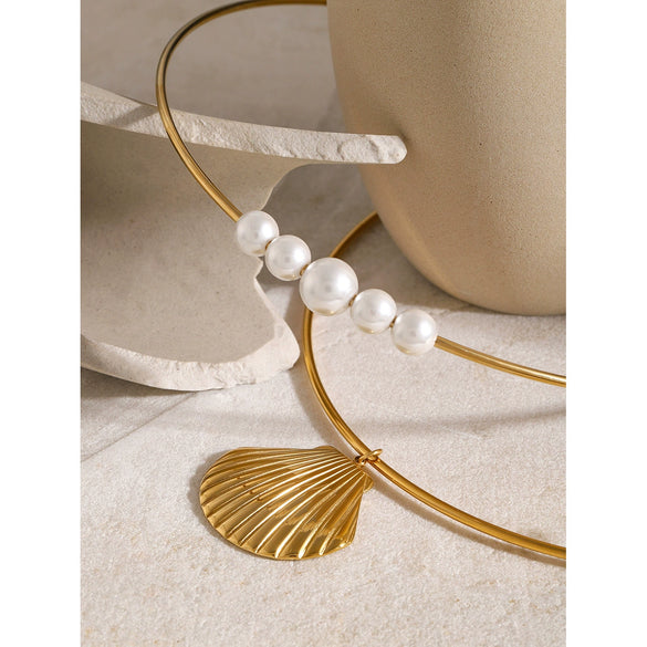 Stainless Steel Marine Shell Pendant Collar Natural Retro Fashion Women's