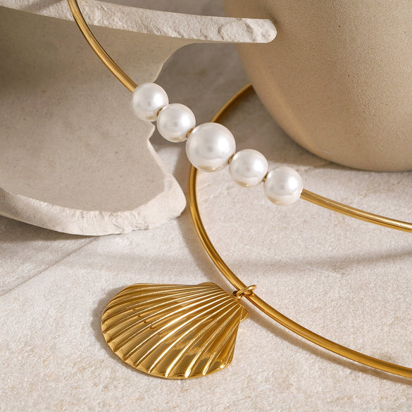 Stainless Steel Marine Shell Pendant Collar Natural Retro Fashion Women's