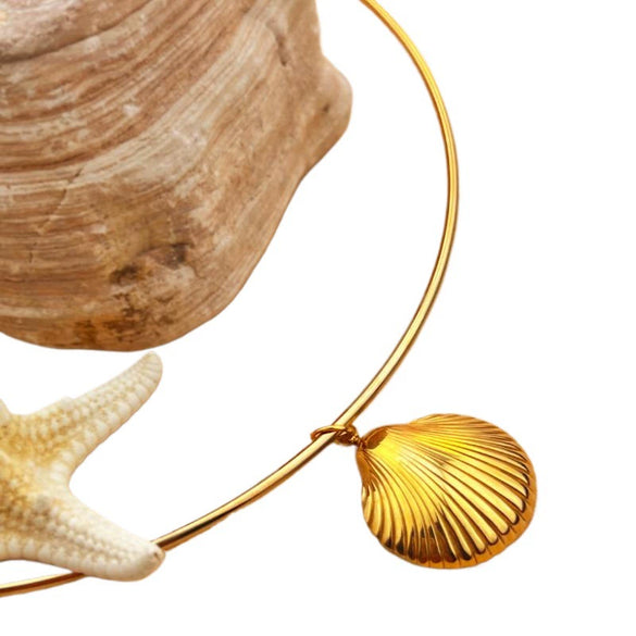 Stainless Steel Marine Shell Pendant Conch Necklace Jewelry For Women Fashion Style Gold Plated