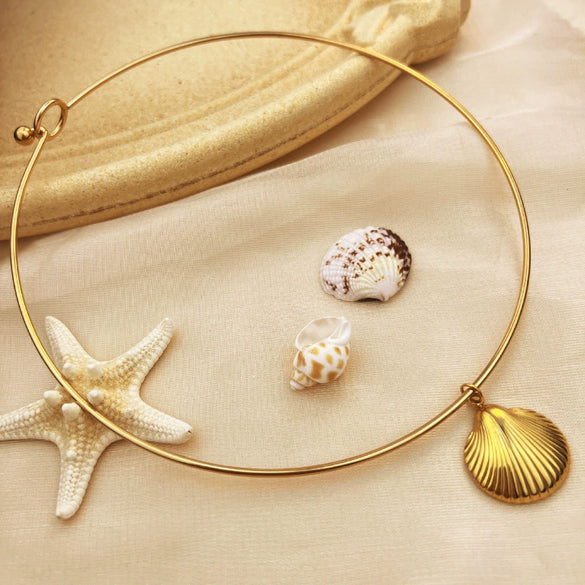 Stainless Steel Marine Shell Pendant Conch Necklace Jewelry For Women Fashion Style Gold Plated