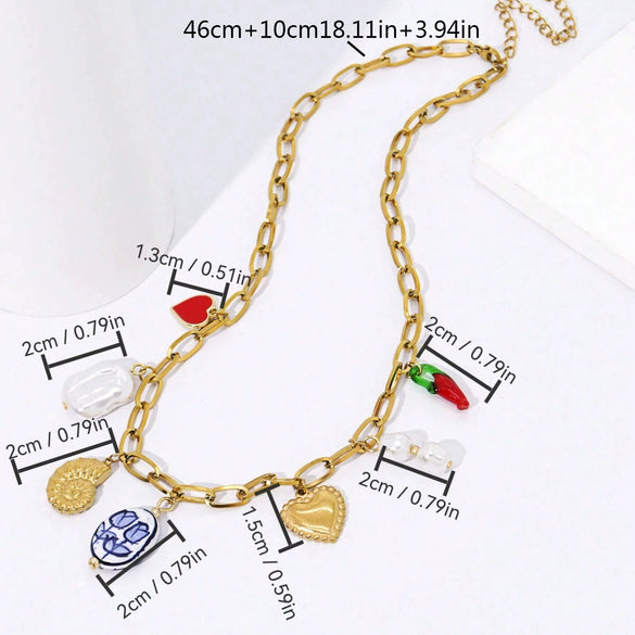 Stainless Steel Marine Style Heart Shape Electroplated Pendant Necklace Jewelry
