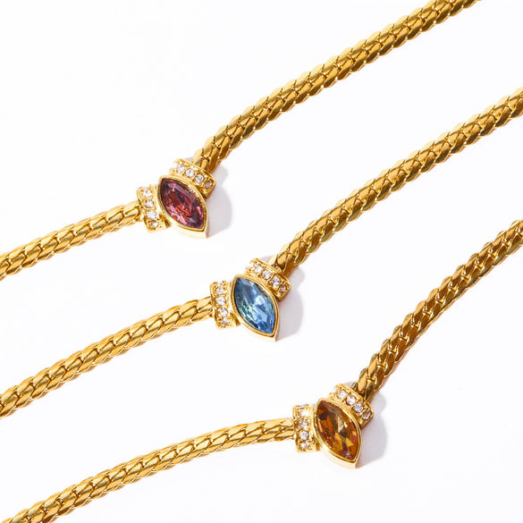 Stainless Steel Marquise Zircon Geometric Mixed Gem Inlay Necklace