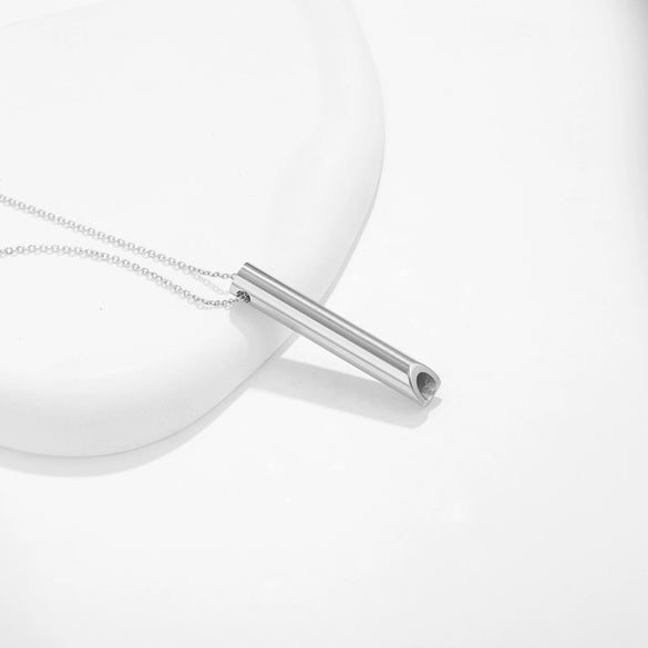 Stainless Steel Meditation Whistle Cylinder Pendant Necklace With Cross Chain And Polishing Treatment