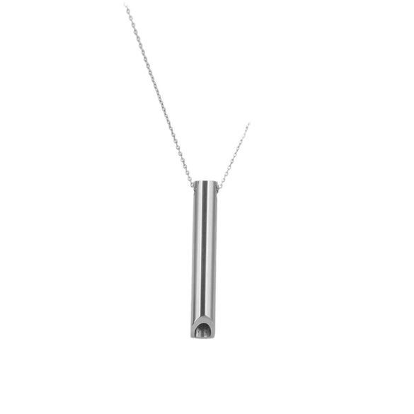 Stainless Steel Meditation Whistle Cylinder Pendant Necklace With Cross Chain And Polishing Treatment