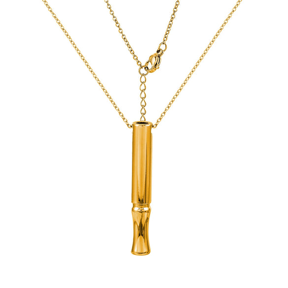 Stainless Steel Meditation Whistle Cylinder Pendant Necklace With Cross Chain And Polishing Treatment