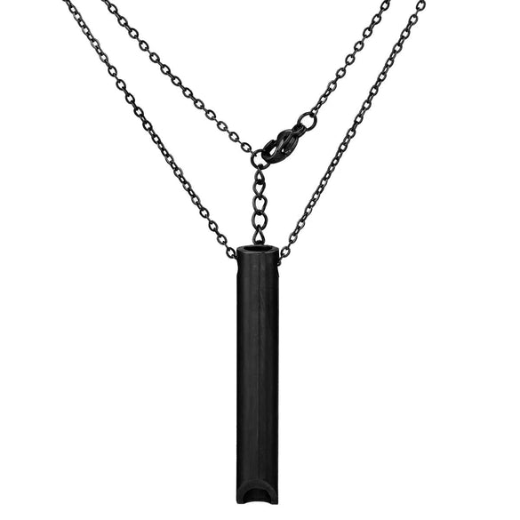 Stainless Steel Meditation Whistle Cylinder Pendant Necklace With Cross Chain And Polishing Treatment