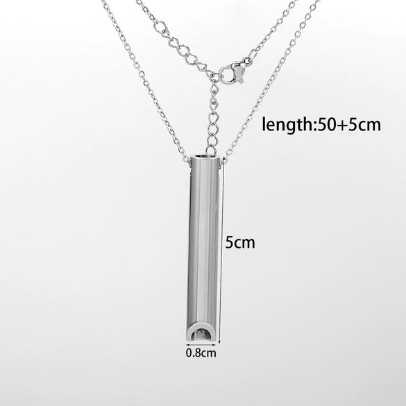 Stainless Steel Meditation Whistle Cylinder Pendant Necklace With Cross Chain And Polishing Treatment