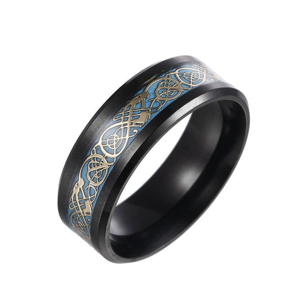 Stainless Steel Men's Rings With Dragon And Zodiac Pattern Luminous Colors Popular Jewelry