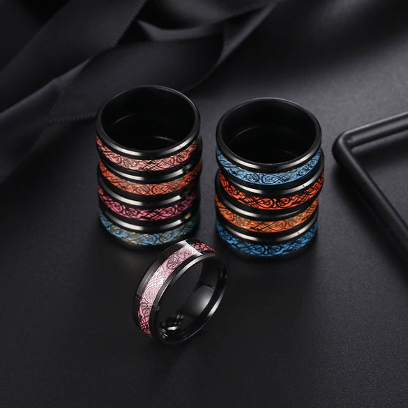 Stainless Steel Men's Rings With Dragon And Zodiac Pattern Luminous Colors Popular Jewelry