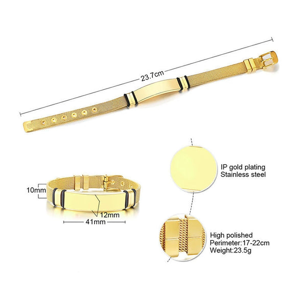 Stainless Steel Mesh Curved Laser Engraved Electroplated Fashion Bracelet