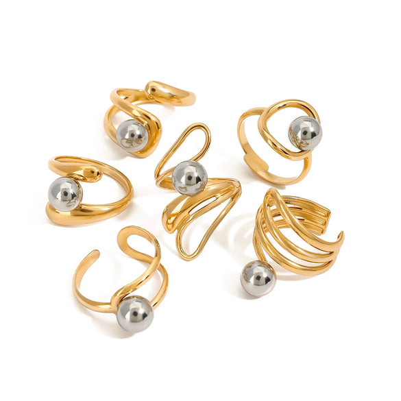 Stainless Steel Metal Ball Geometric Style Ring With Electroplating For Women