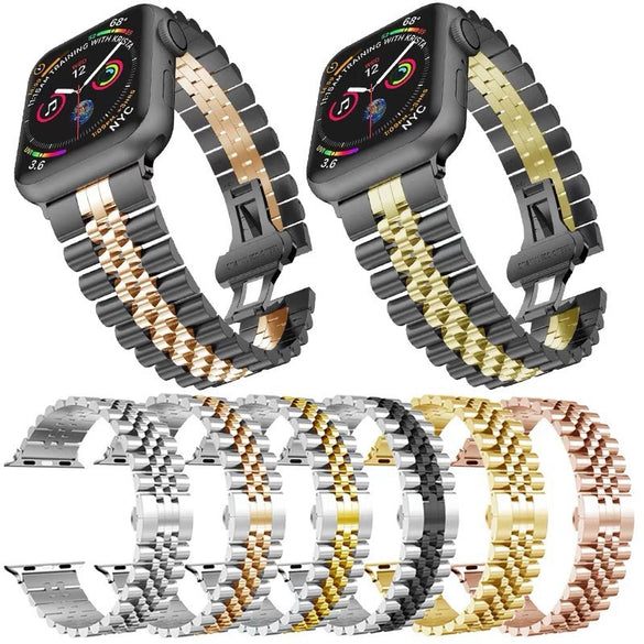 Stainless Steel Metal Watch Strap With Butterfly Buckle For Apple Watch Samsung Huawei Wristband