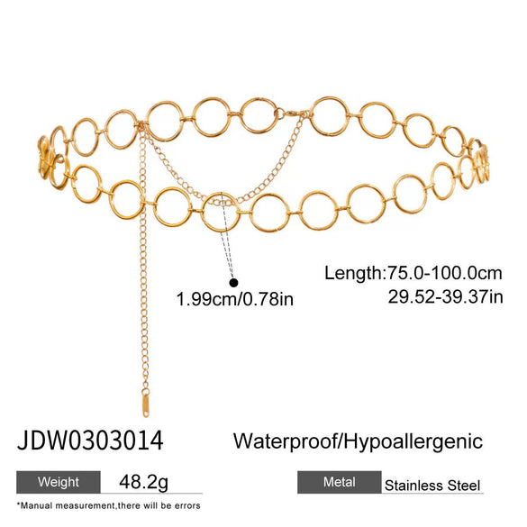 Stainless Steel Metal Women's Waist Chain With Multiple Circles And Lobster Clasp