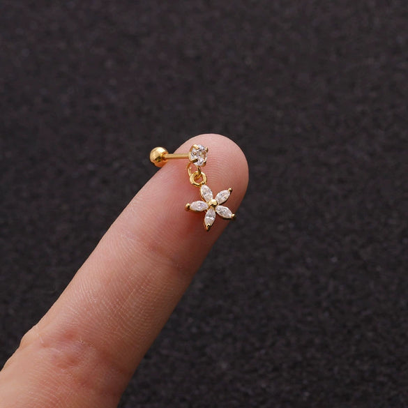 Stainless Steel Microinlaid Zircon Flower Earrings For Women