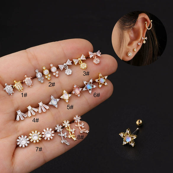 Stainless Steel Microinlaid Zircon Screw Ball Ear Nail Electroplated Fashion Earrings