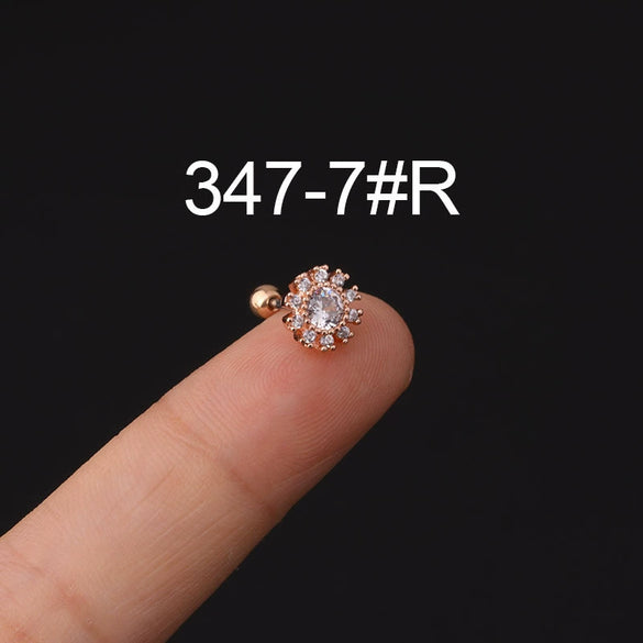 Stainless Steel Microinlaid Zircon Screw Ball Ear Nail Electroplated Fashion Earrings