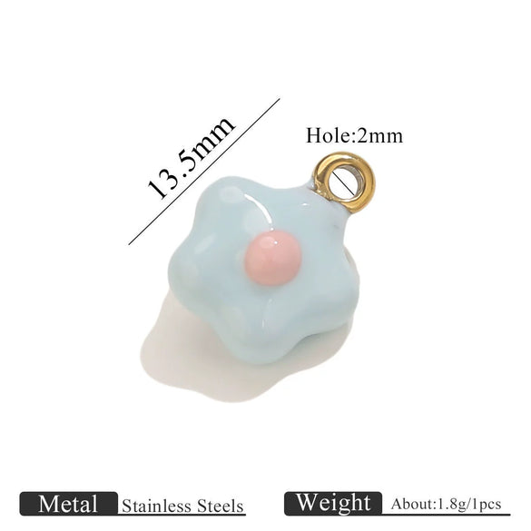 Stainless Steel Mini Poached Egg Pendant Diy Jewelry Accessories With Dripping Oil Design And 18K Vacuum Electroplating