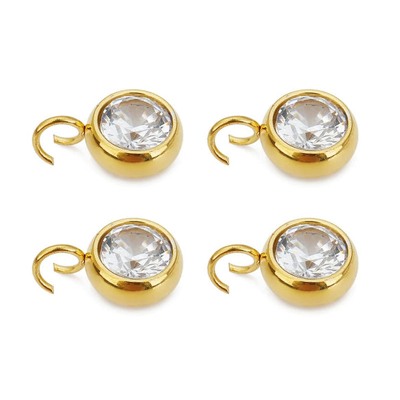 Stainless Steel Mini Round Welded Open Ring Diamond Pendant Beaded Jewelry Accessories