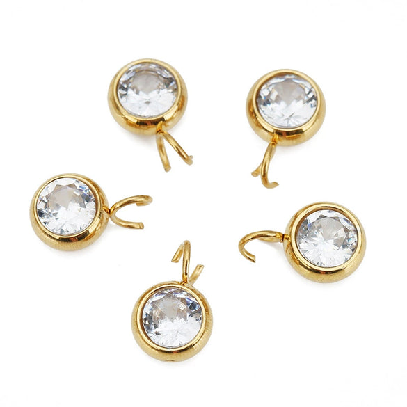 Stainless Steel Mini Round Welded Open Ring Diamond Pendant Beaded Jewelry Accessories
