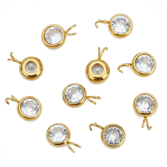 Stainless Steel Mini Round Welded Open Ring Diamond Pendant Beaded Jewelry Accessories