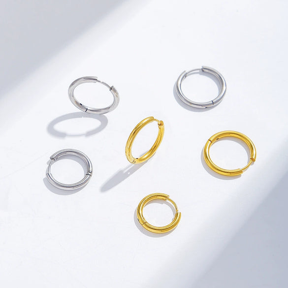 Stainless Steel Minimalist Geometric Ring Hoop Earrings And Ear Buckles Electroplated Diy Accessories