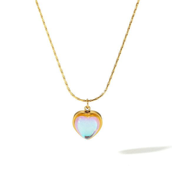 Stainless Steel Mixed Gem Inlaid Heart And Geometric Love Pendant Women's Necklace With Regular Chain And Electroplating Treatment