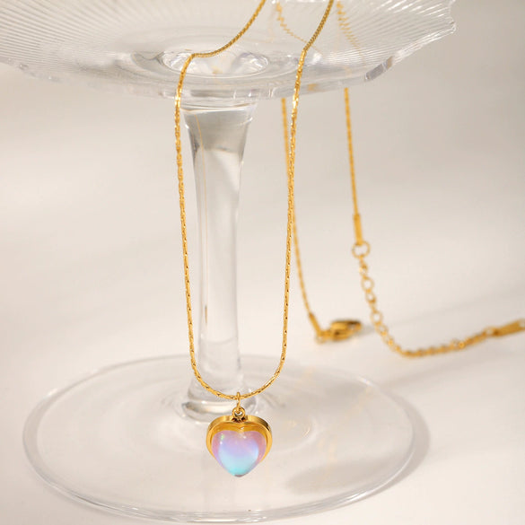 Stainless Steel Mixed Gem Inlaid Heart And Geometric Love Pendant Women's Necklace With Regular Chain And Electroplating Treatment