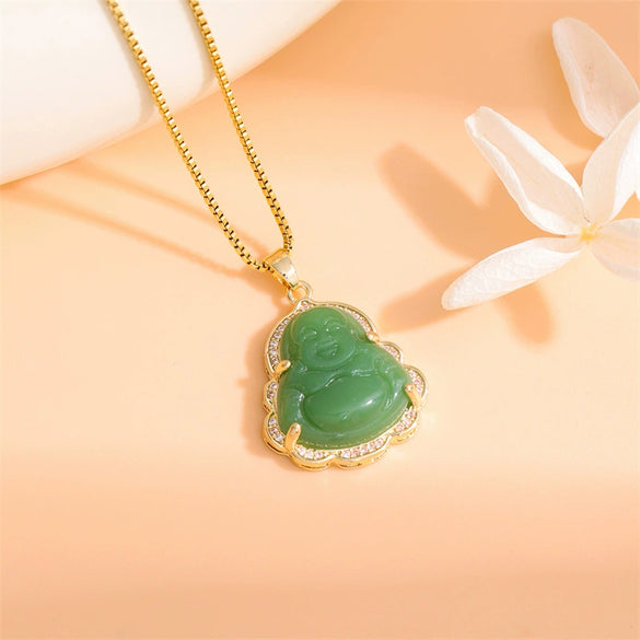 Stainless Steel Mixed Gem Inlay Maitreya Buddha Pendant Necklace With Electroplating
