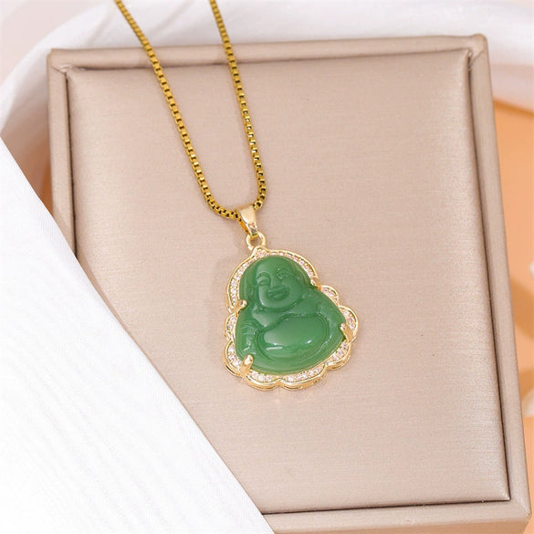 Stainless Steel Mixed Gem Inlay Maitreya Buddha Pendant Necklace With Electroplating