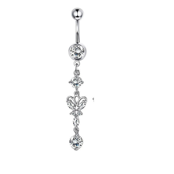 Stainless Steel Mixed Zircon Navel Ring Set With Heart Pattern And Cartoon Style For Body Piercing