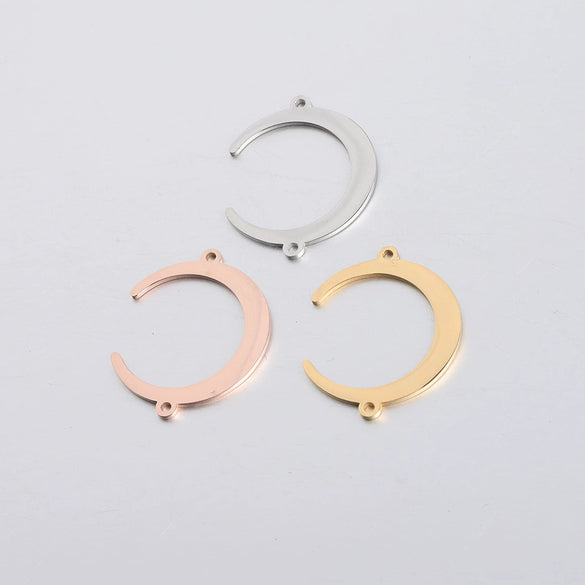Stainless Steel Moon Crescent And Horn Shape Jewelry Accessories With Double Hole Connection And Fine Polishing
