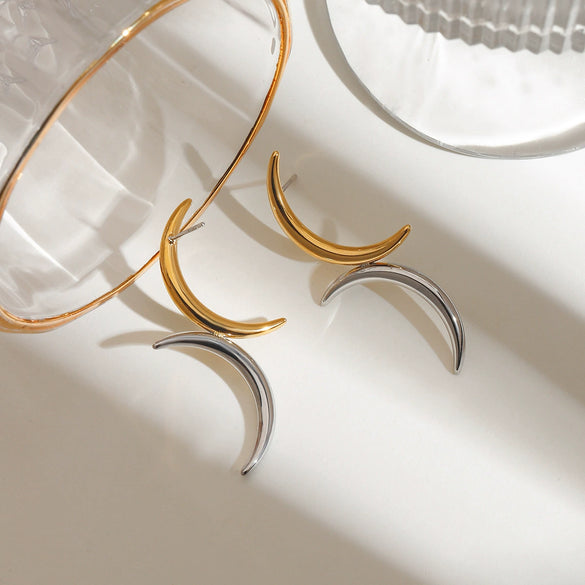 Stainless Steel Moon Earrings For Women Ins Style Electroplated