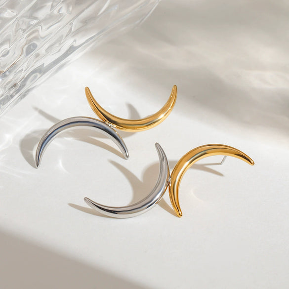 Stainless Steel Moon Earrings For Women Ins Style Electroplated