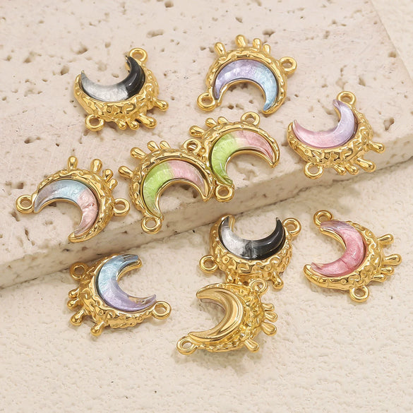 Stainless Steel Moon Shape Pendant Necklace Accessories Electroplated