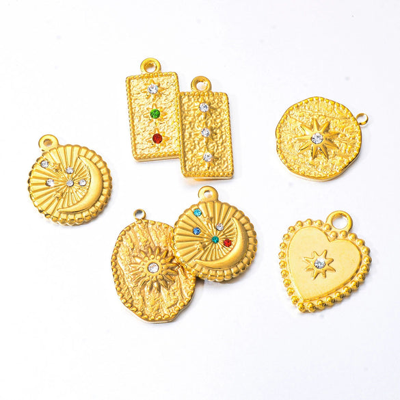 Stainless Steel Moon Star Pendant Jewelry With Electroplating Treatment And Irregular Shape