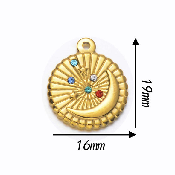 Stainless Steel Moon Star Pendant Jewelry With Electroplating Treatment And Irregular Shape