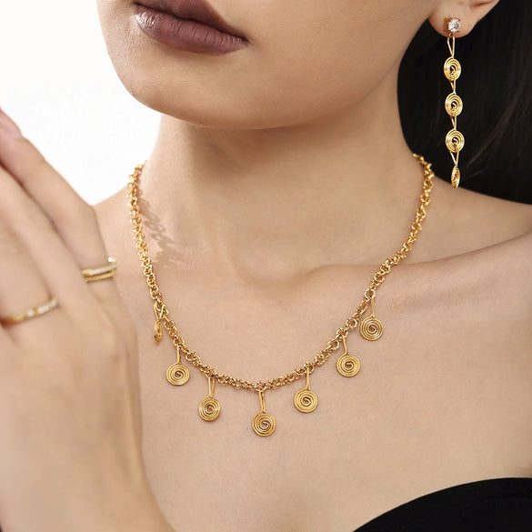 Stainless Steel Mosquito Incense Plate Tassel Jewelry Electroplating Fashion Geometric Women's Earrings Necklace Set