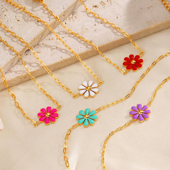 Stainless Steel Multicolor Oil Dripping Flower Electroplating Bracelet For Women