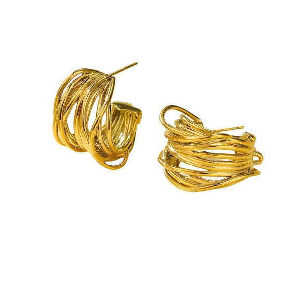 Stainless Steel Multilayer Cshaped Geometric Winding Electroplated Women's Earrings
