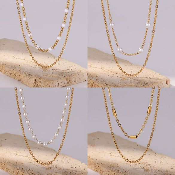 Stainless Steel Multilayer Geometric Snake Bone Chain Necklace Electroplated Waterproof Not Faded Unisex Jewelry