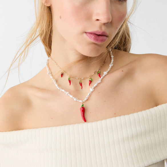 Stainless Steel Multipendant Necklace With Heart Strawberry Pepper Watermelon Dice Star Shapes Electroplated
