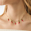 Stainless Steel Multipendant Necklace With Heart Strawberry Pepper Watermelon Dice Star Shapes Electroplated