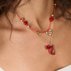 Stainless Steel Multipendant Necklace With Heart Strawberry Pepper Watermelon Dice Star Shapes Electroplated