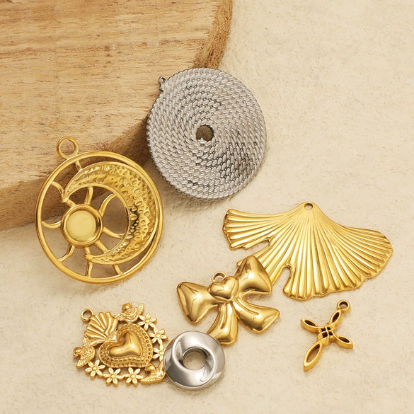 Stainless Steel Natural Geometric Flower Leaf Bow Knot Hollow Sun Jewelry Accessories For Diy Necklace Earrings Bracelet